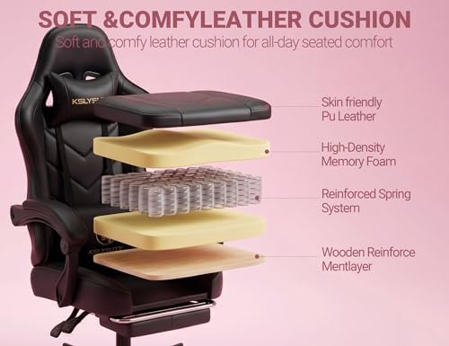 Mistpeople Gaming Chair, Ergonomic High Back Computer Chair with Footrest, Lumbar Support & Pocket Spring Cushion, Comfortable Swivel Home Office Desk Chair for Adults - Image 4