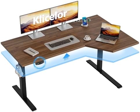 Klicelor L Shaped Standing Desk 55 x 31.5 Inch, Electric Height Adjustable Corner Desk for Home Office Workstation, Ergonomic Sit Stand Computer Table with Memory Controller, Dark Walnut by Klicelor