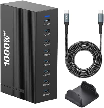 1000W 8-Port GaN5 Desktop Charging Station, High-Power USB Charging Hub with 5X 140W and 3X 100W PD Ports, Fast Charger for Laptops, Tablets, and Smartphones by Unknown