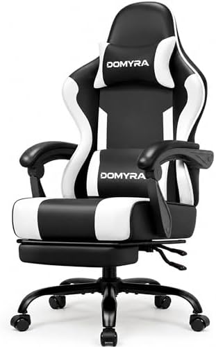 Gaming Chair Gamer Game Ergonomic with Footstool Lumbar Support Deep Black by Unknown