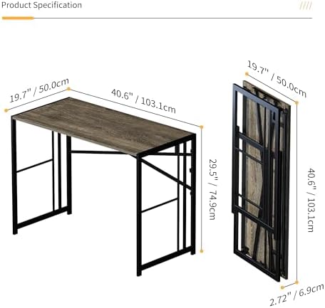 Lutown-Teen 40 inch Folding Desk No Assembly Required, Black Oak - Image 3