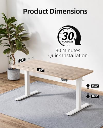 TIQLAB 55 * 24 Inches Electric Standing Desk, Adjustable Height Stand up Desk, Sit Stand Home Office Table with Splice Board, Light Walnut - Image 3