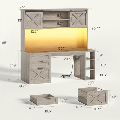 SEDETA 55.1" Farmhouse Desk with Hutch & 3 Storage Drawers - Image 2
