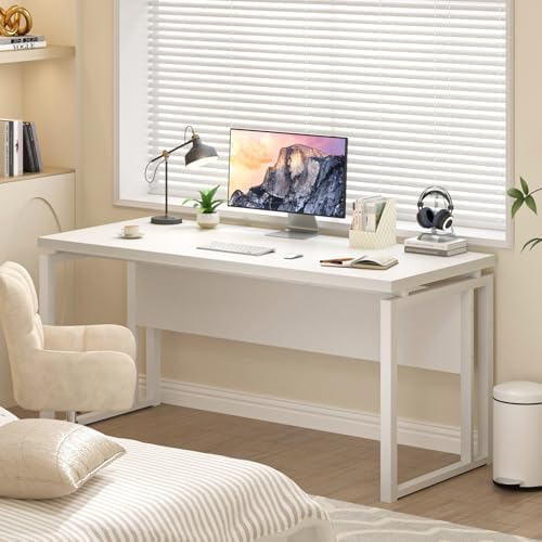EXCEFUR White Computer Desk, Simple Wood and Metal Home Office Desk, Modern Study Writing Table Workstations for Living Room Bedroom, 53 Inch - Image 6