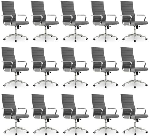 Okeysen Office Desk Chair, Ergonomic Leather Modern Conference Room Chairs, Executive Ribbed Height Adjustable Swivel Rolling Chair for Home Office Set of 15. (Grey) by Lepdep
