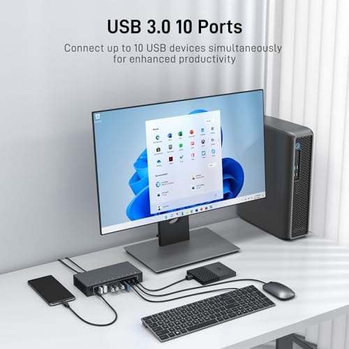 10 Port Powered USB 3.0 Hub, Industrial Rack Mountable USB Data Hub with 12V/3A Adapter 105W Output ESD Protection, Rugged Metal Case USB Expander Splitter - Image 2