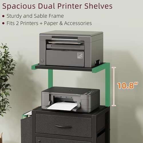 HIGDBFE File Cabinet with 2 Fabric Drawers and Printer Stand, Black - Image 3