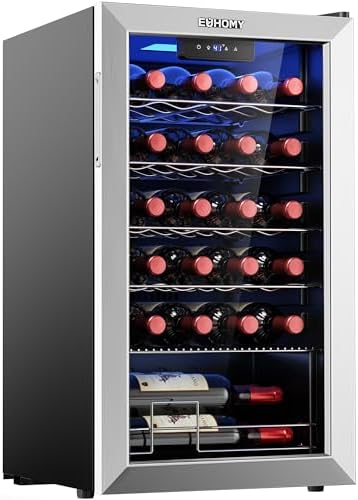 EUHOMY 25 bottle Wine Cooler Refrigerator, Wine Fridge Glass Door, Silver by EUHOMY