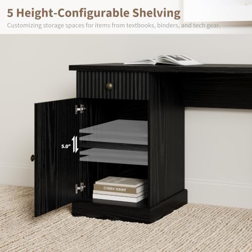 Garvee 60" Fluted L Shaped Desk with File Drawer, Corner Desk with Storage - Image 5