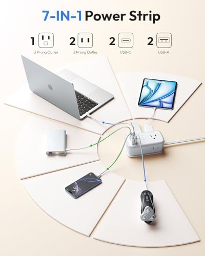 NTONPOWER GAN Ultra 65W USB Charging Station, 7 in 1 Travel Power Strip with 3 Outlets 4 USB (2 USB C), Extension Cord 4ft, Travel Essentials, Cruise Power Strip Compatible with MacBook, iPhone, White - Image 3