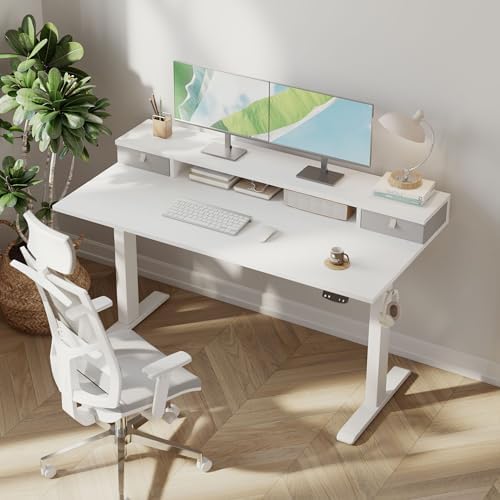 Klicelor 48 x23 Inch Electric Standing Desk with Drawers, Adjustable Height Small Sit Stand Desk for Home Office, Compact Computer Workstation with Storage– White - Image 2