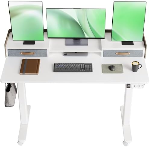 Claiks Standing Desk with Drawers & Wheels, 2 Height Shelf 48inch White by CLAIKS