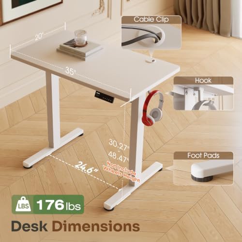 Monomi 35"x20" Small Electric Standing Desk,Whole Piece Desktop,White - Image 2