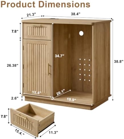 Okvnbjk Mini Fridge Cabinet with Storage & Power Outlet, Oak - Image 2