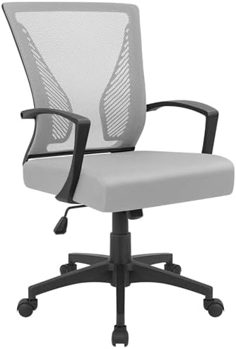 Furmax Office Chair Ergonomic Computer Desk Mesh Chair Mid Back Swivel Lumbar Support with Armrest (1, Gray) by Furmax