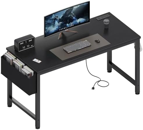 Lufeiya Gaming Desk with Power Outlet, 47 inch Teen Study Table Home Office Work Writing Computer Desks with Charging Station Outlets Built in, Black by LUFEIYA