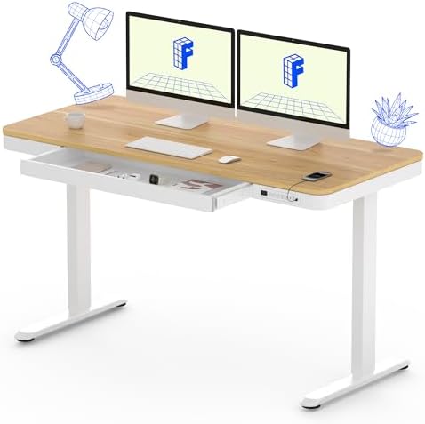 FLEXISPOT Comhar 55" Electric Standing Desk with Drawers, USB Charging Ports, Quick Assembly, Height Adjustable Sit Stand Computer Desk with Child Lock for Scandinavian Home Office, Maple by Unknown