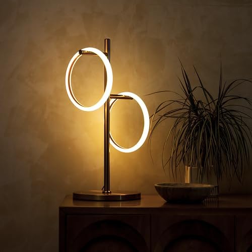 Brightech Saturn Table Lamp, Great Living Room Decor, Desk Tree Lamp for Offices, Contemporary Lamp for Living Rooms, Nightstand Lamp with 2 LED Lights for Bedroom Reading - Brass - Image 3