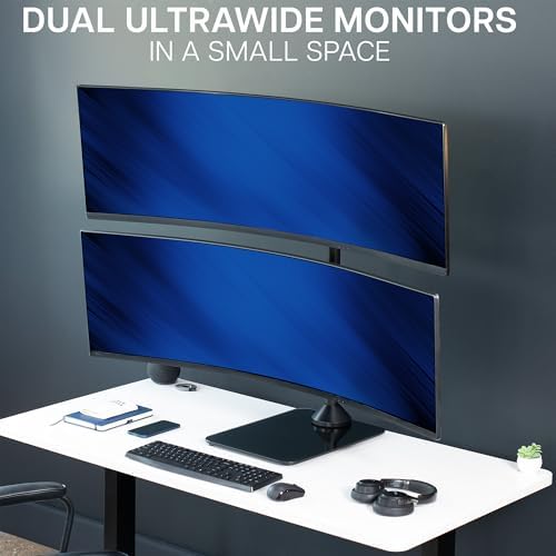 VIVO Dual Vertically Stacked Ultra-Wide Monitor Desk Stand with Glass Base, Extra Tall Adjustable Mount for 2 Ultrawide Screens up to 49 inches, 44 lbs Per Screen Capacity, Black, STAND-V202LG - Image 6