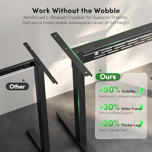 FEZIBO Electric Standing Desk with L-Shaped Crossbar & Cable Management System, 48 x 24 Inches Sit Stand up Desk, Adjustable Height Standing Desk for Home Office, Black - Image 6