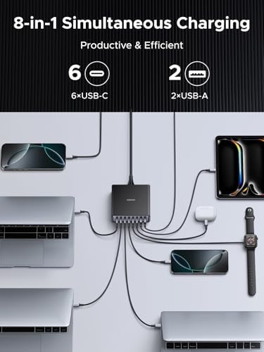 UGREEN Nexode 200W GaN USB C Charging Station, 8-Port Desktop Charger with PD 100W for MacBook Pro 16"/Air, Dell XPS, iPad Pro, iPhone 17/16/15, Galaxy S25/S24, Pixel 10/9 (Pack of 2) - Image 4