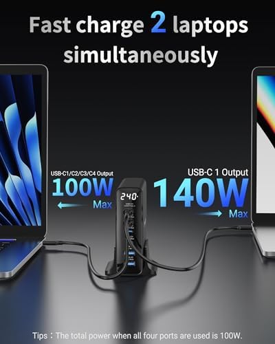 TOPADRE 240W USB C Charger with Display,6 Ports Charging Station - Image 3
