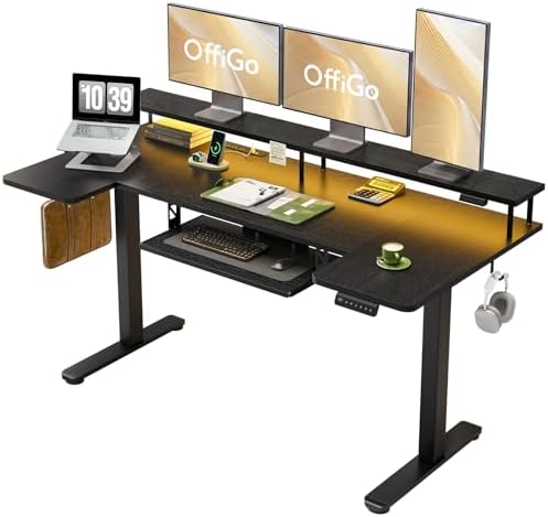 OffiGo 63 Inch U Shaped Electric Standing Desk with Keyboard Tray, Black by OfficeGo-ForHomeOfficeWork