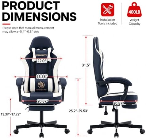 Mistpeople Gaming Chair, Ergonomic High Back Computer Chair with Footrest, Lumbar Support & Pocket Spring Cushion, Comfortable Swivel Home Office Desk Chair for Adults - Image 3