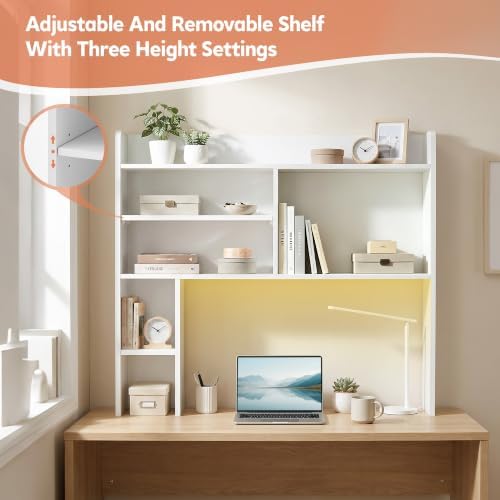 OFCASA Desktop Bookshelf with LED Lights, Countertop Storage Hutch with 7 Shelves for Computer Desk, 35.4'' 3-Tier Display Rack, Wooden Desk Hutch Storage Organizer for Home Office Dorm, White - Image 7