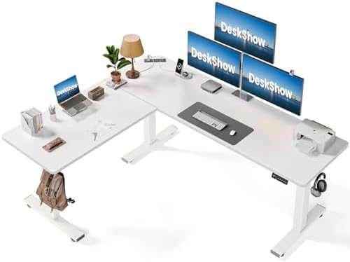 75x63 L-Shaped Electric Standing Desk with Charging Station by Unknown