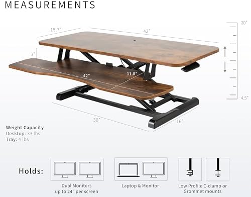 VIVO Rustic Vintage Brown 42 inch Standing Desk Converter, DESK-V042KN - Image 3