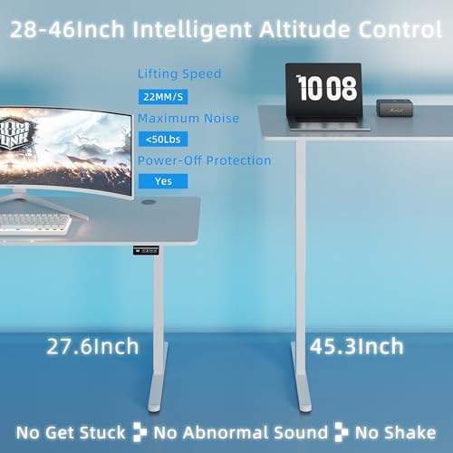 Shintenchi Standing Desk, 55x24 Inch Height Adjustable Electric Sit Stand up Desk, Ergonomic Rising Computer Table, Modern Lift Gaming Desk Workstation for Home Office, White - Image 6