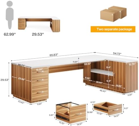 Tribesigns 86" L-Shaped Executive Office Desk, Extra Large Home Office Desk - Image 2