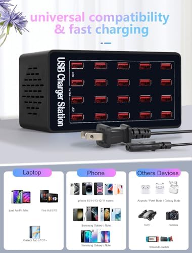 USB Charging Station,100W 20-Port Multi Smart Safety Fast Charger Station for Phone Tablet Watch Headphone PS, Compact Desktop Charger Home Office Travel - Image 4