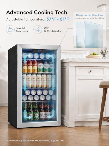 Icyglee 3.2 Cu.Ft Beverage Refrigerator Cooler, 126 Can Mini Fridge,Silver - Image 5