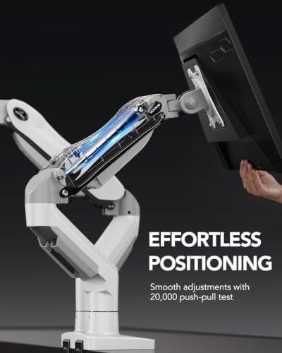 HUANUO Dual Monitor Stand - Full Adjustable Monitor Desk Mount Swivel Vesa Bracket with C Clamp, Grommet Mounting Base for 13 to 32 Inch Computer Screens - Each Arm Holds 4.4 to 19.8lbs - White - Image 5