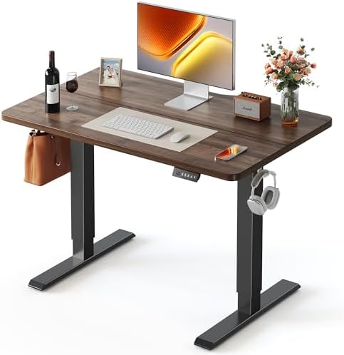 FEZIBO 40 x 24 Inchs Electric Standing Desk, Height Adjustable, Sit Stand Up, Computer Office Desk with Splice Board, Black Frame/Black Walnut Top by FEZIBO