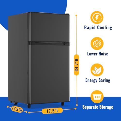 WANAI 3.5 Cu.Ft Grey Mini Fridge With Freezer Compact Refrigerator for Dorm - Image 3