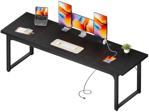 Coleshome 79 Inch Long Computer Desk with Power Outlet, Thicker Desktop & Legs, Large Heavy Duty Office Desk for Home Office & Gaming, Black by Coleshome