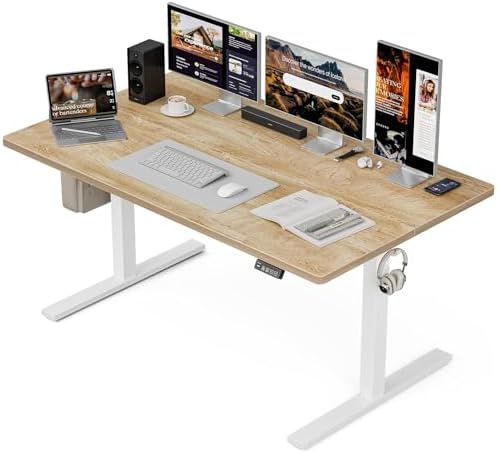 Grandder 55x32 Extra-Deep Electric Standing Desk, Wide Desktop Fits 49" Ultrawide Monitor+Dual Screens, 176 lbs Capacity, 2 Memory Presets, Anti Collision, Computer Desk for Home Office & Gaming, Oak by Grandder