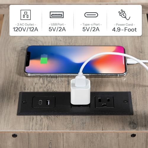 HOOBRO End Table with Charging Station, Narrow Side Table with 2 Drawers & USB Ports & Power Outlets, Nightstand for Small Spaces, Bedroom, Living Room, Stable and Sturdy, Greige and Black BG541BZ01 - Image 4