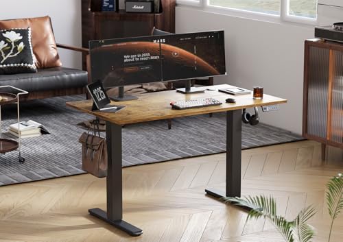 Seang Electric Standing Desk Adjustable Height, 48 x 24 Inch Sit Stand Desk with T-Shaped Frame, 3 Memory Presets & Cable Management for Home Office Computer Workstation, Black Frame/Rustic Brown Top - Image 2
