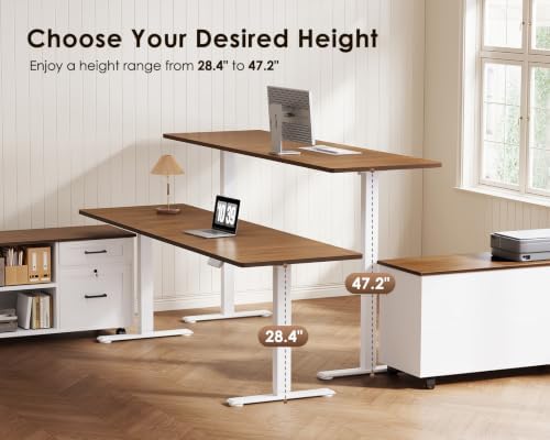 OffiGo 71" L Shaped Electric Standing Desk with Cabinet Sets, Walnut/White - Image 5