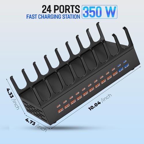 350W Charging Station for Multiple Devices, 24 Ports USB Fast Charging Station, Charger Station Organizer Compatible with Kindle,Tablet, iPad, Charger Station for Home, Office - Image 2