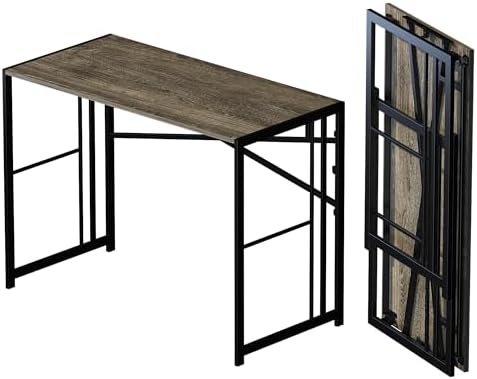 Lutown-Teen 40 inch Folding Desk No Assembly Required, Black Oak by Lutown-TeenHome