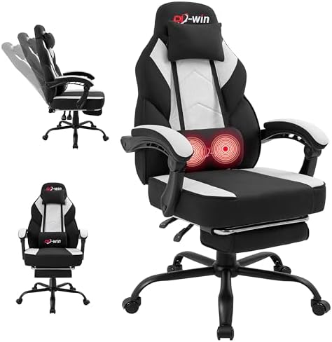 Gaming Chair for Adults with Footrest & Massage Lumbar Support, Ergonomic High Back Gamer Chair, Adjustable Swivel Computer Gaming Chairs with Headrest and Linkage Armrests,Black by GamingChairs