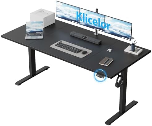 Klicelor 63 Inch Large Electric Standing Desk, Height Adjustable Office Desk, Sit Stand Up Computer Gaming Desk with Memory Preset, Three-Piece Desktop, Black by Klicelor