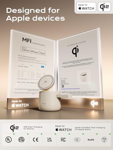 THREEKEY 4 in 1 Qi2 Magnetic Wireless Charging Station, 15W Fast Charger with Made for Apple Watch Charging Module, for iPhone 17–12 Series & AirPods, 65W Adapter Included - Image 2