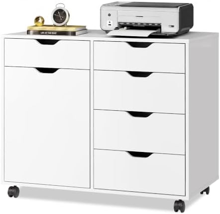 DEVAISE 5-Drawer Wood Office Cabinet, Craft Storage Cabinet, White by DEVAISE