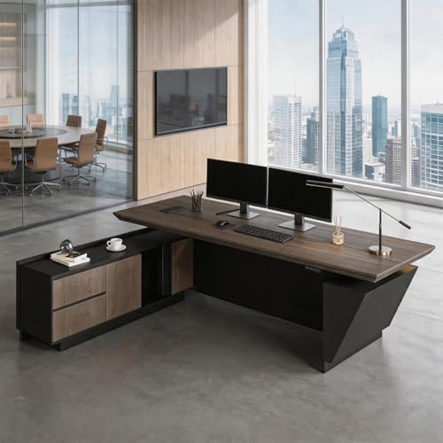 SAINTCY Professional Executive Desk with Privacy Panel & Drawers | Electric Standing Desk for Law Firms, Financial Offices & Corporate Campuses | Modern Workspace Solution (Left Return, 87 in) - Image 3